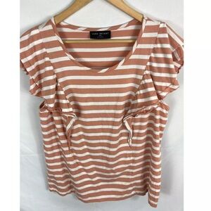 Lane Bryant Ruffle Pink White Stripe Top Size 18/20